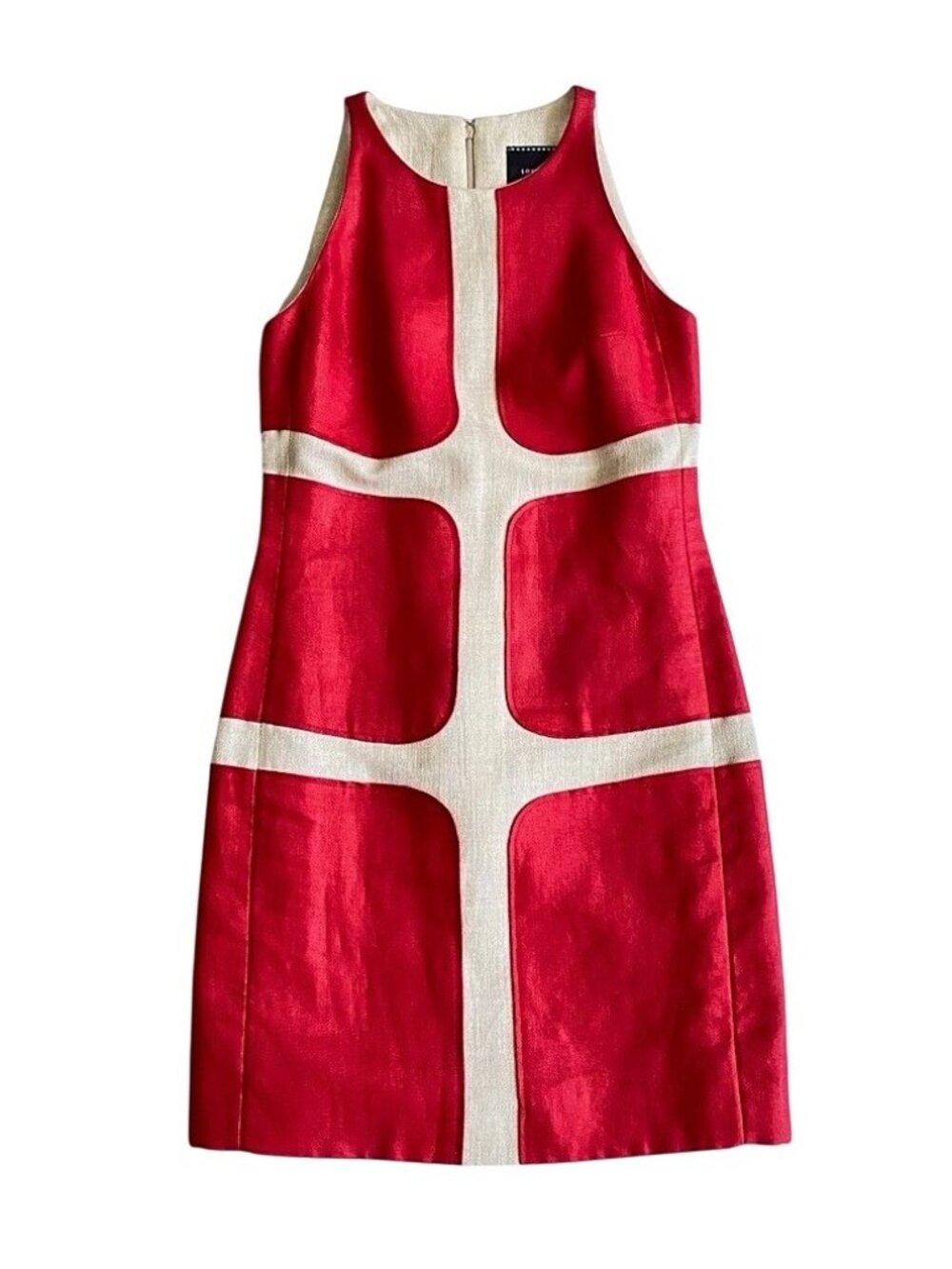 Longchamp Red and Cream Geometric Shift Dress